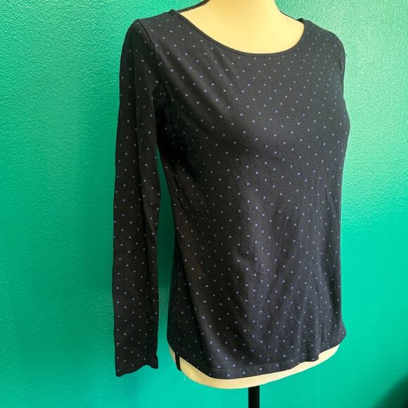 Liz Claiborne Navy Blue Polka Dot Basic Long Sleeve Tee Women's Small - Picture 2 of 8